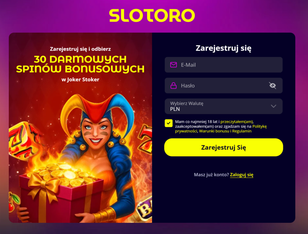 bezpečný vkladový bonus v Slotoro Casino